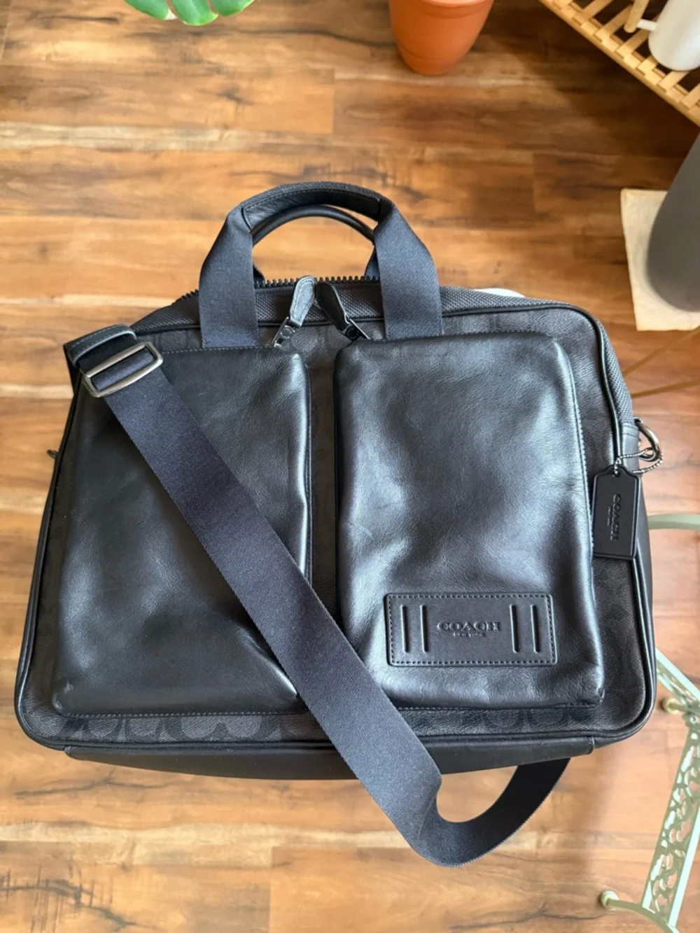 Coach Men's Rider Black Signature Leather Briefcase Laptop Satchel
